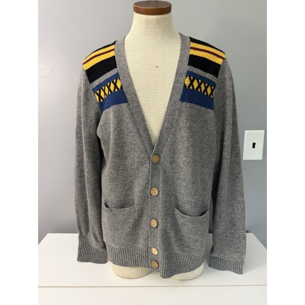 BROOKLYN INDUSTRIES Gray Indie Sweater Wool Tortoise Shell Button Cardigan Sz Lg